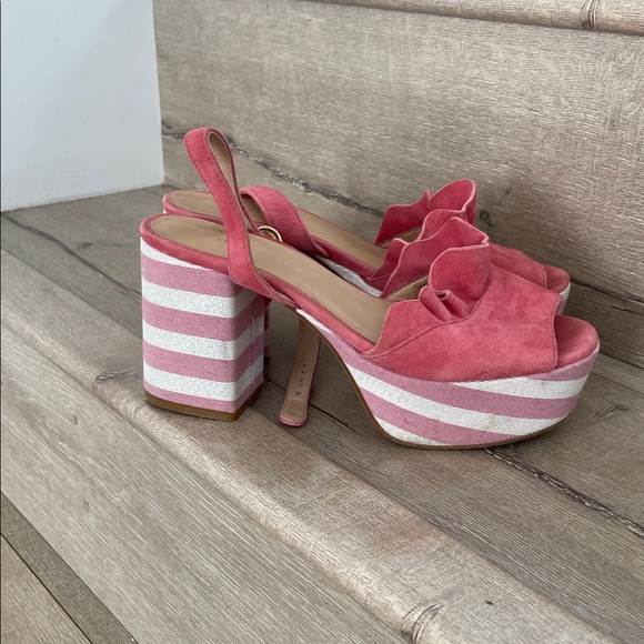 Anthropologie Leather Pink Striped Platform Sandals sz36 - Picture 4 of 6